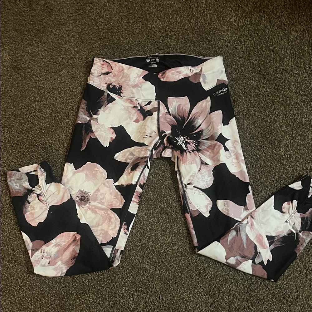 Calvin Klein Performance Black and Pink Floral Leggings - Picture 1 of 6